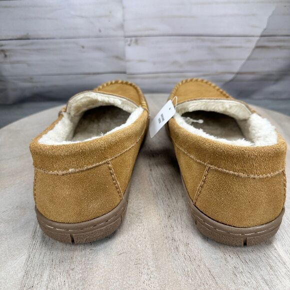 Lands' End Mens Slippers Size 9 Fuzzy Lined English Tan Suede Moccasin Slipper - Picture 9 of 14